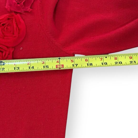 Banana Republic Floral Embellished Red Cardigan Merino Wool Blend SP Holiday - Picture 8 of 11